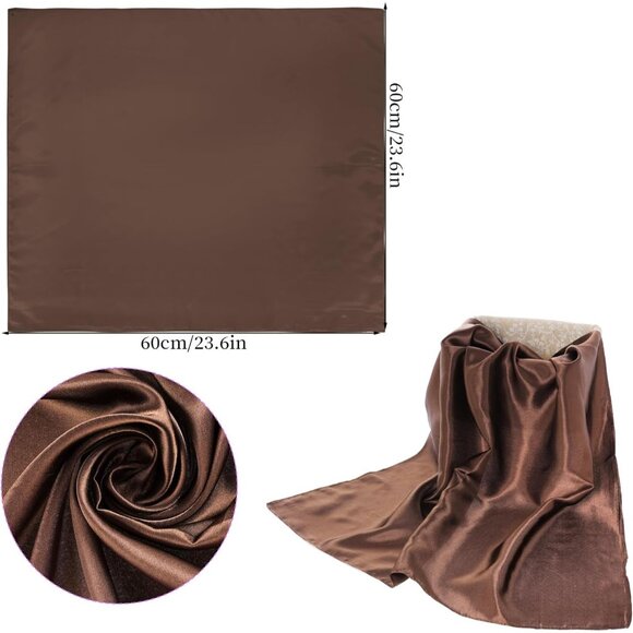 Women Coffee Chiffon Square Ribbon Neck Scarf Satin Handkerchief For Halloween - Picture 2 of 7